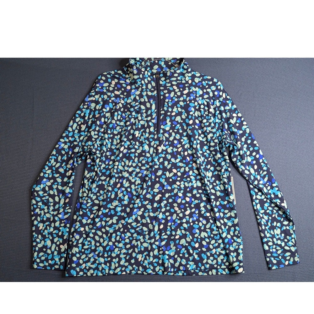 Lands End Womens XXL 20 Blue Green Pebble Print Quarter Zip Long Sleeve Top NEW